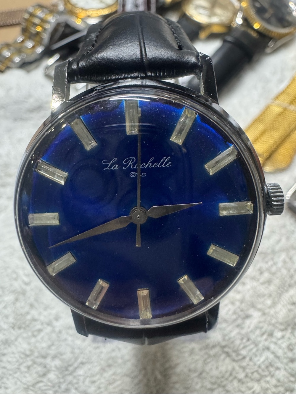 Men’s Blue Dial Leather Strap Watch
